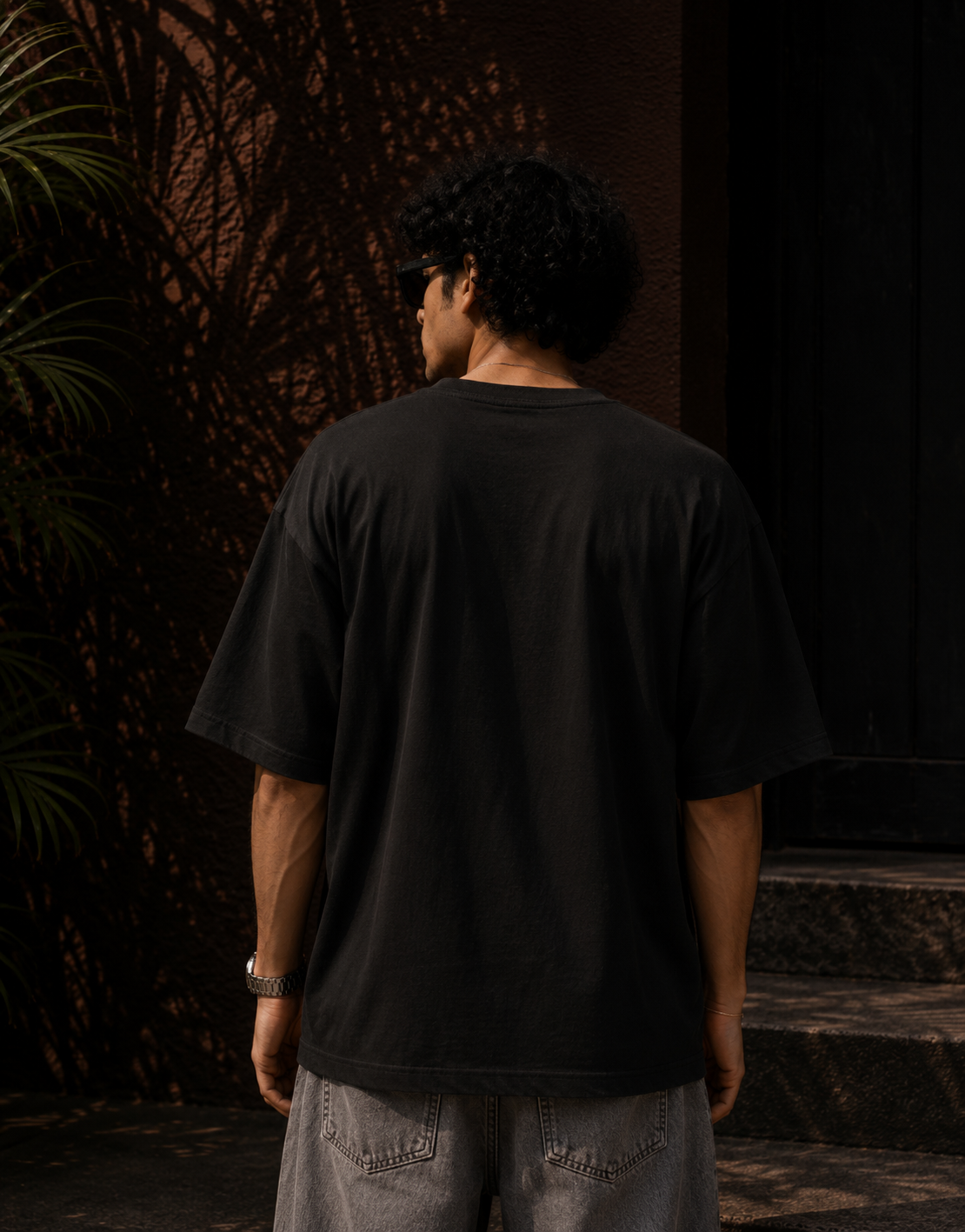 cinematic street style portrait back